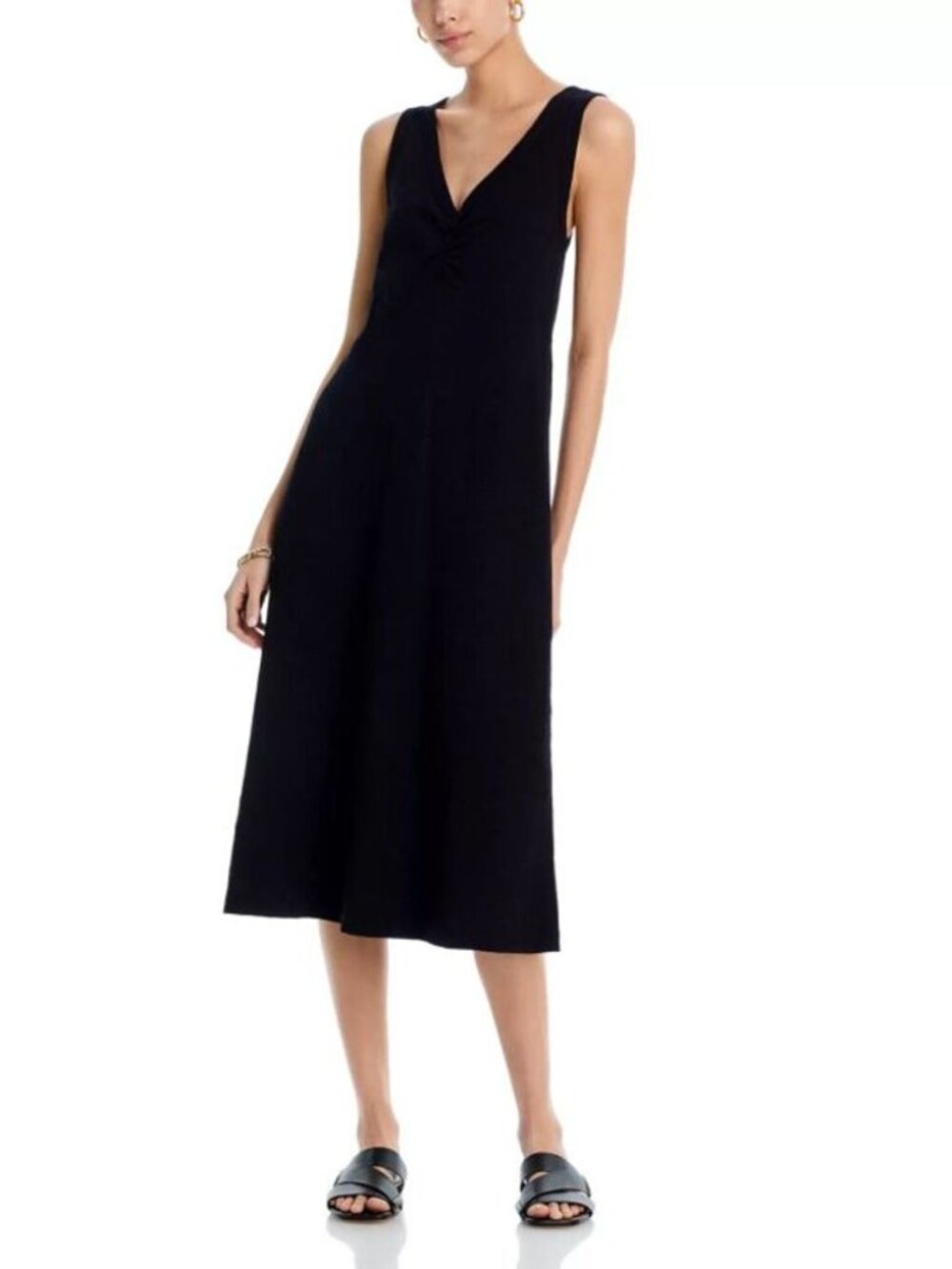 WILT Black 100% Cotton V-Neck Sleeveless Ruched Dress Size Medium USA NWT